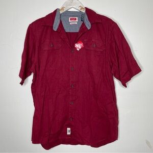 NWT WRANGLER RED BUTTON DOWN SHORT SLEEVE SHIRT SZ L